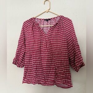 Anne Carson Size Small Blouse- Mid Sleeve Lightweight Patterned Top- 100% Rayon